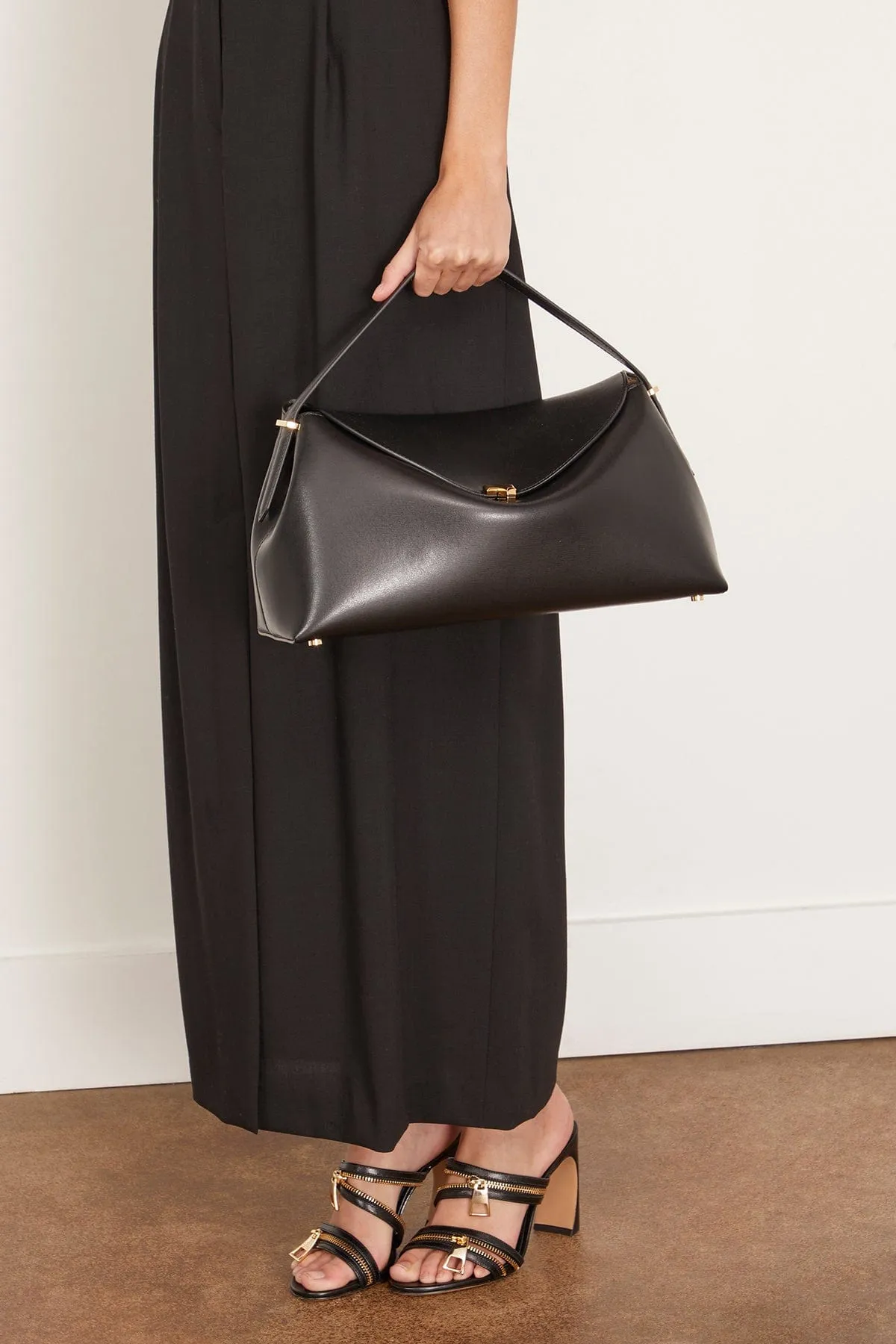 T-Lock Leather Top Handle in Black