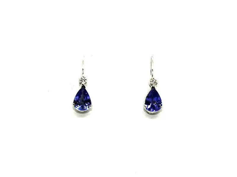 Tanzanite & Diamond Euro Wire Drop Earrings
