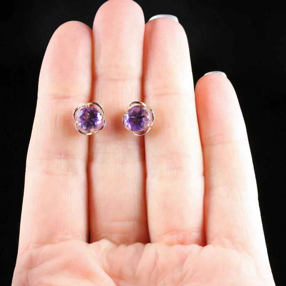 Victorian Style Amethyst Gold Stud Earrings 9ct Gold