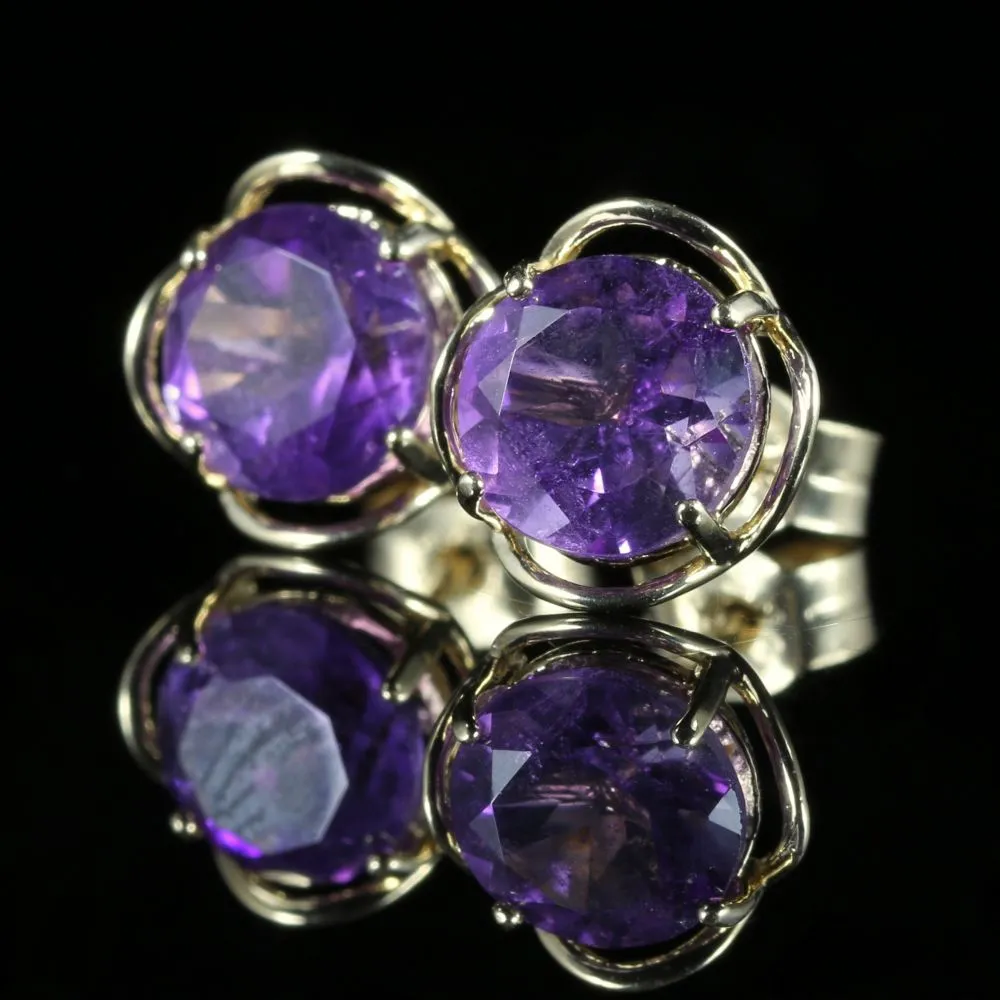 Victorian Style Amethyst Gold Stud Earrings 9ct Gold