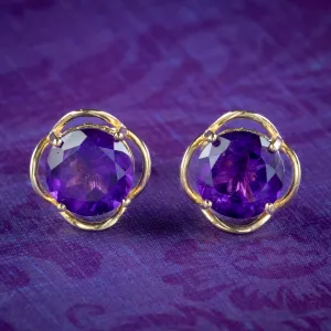 Victorian Style Amethyst Gold Stud Earrings 9ct Gold