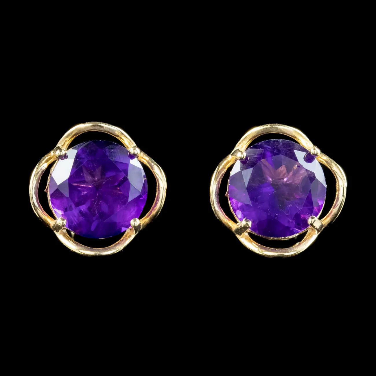 Victorian Style Amethyst Gold Stud Earrings 9ct Gold