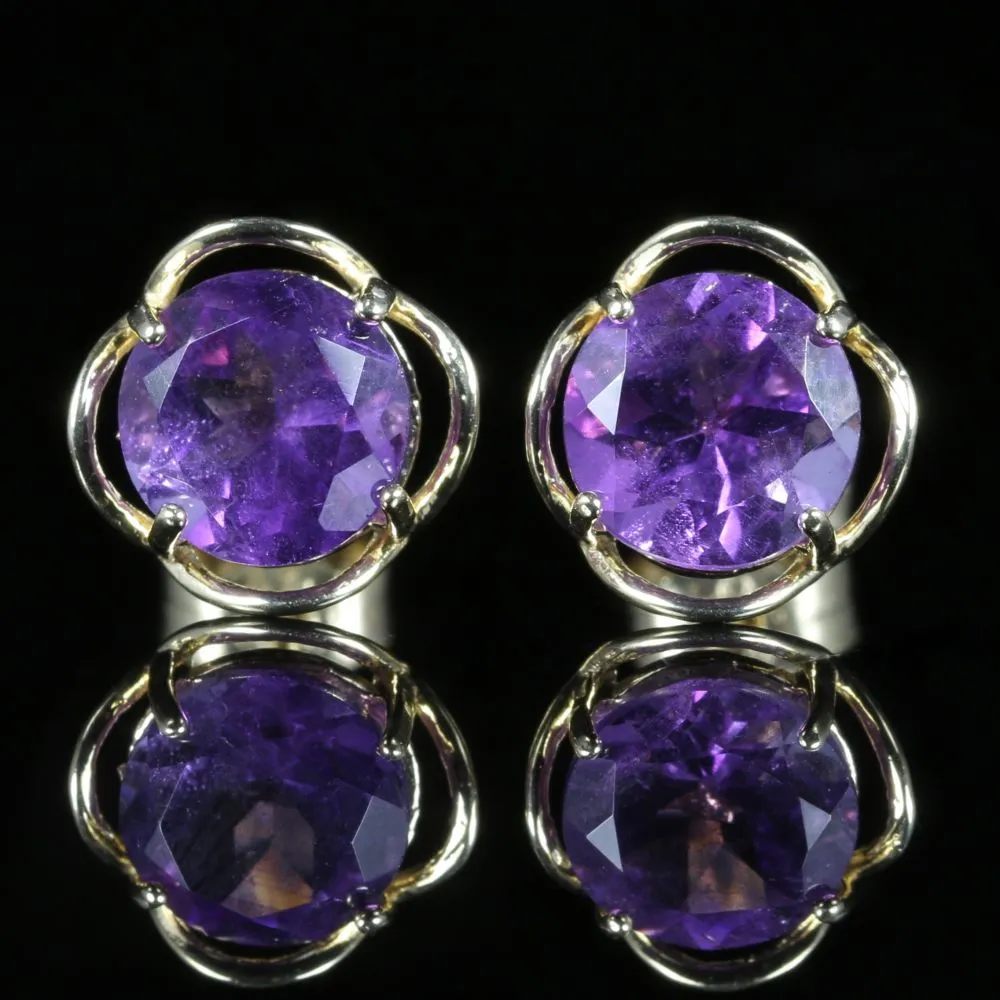 Victorian Style Amethyst Gold Stud Earrings 9ct Gold