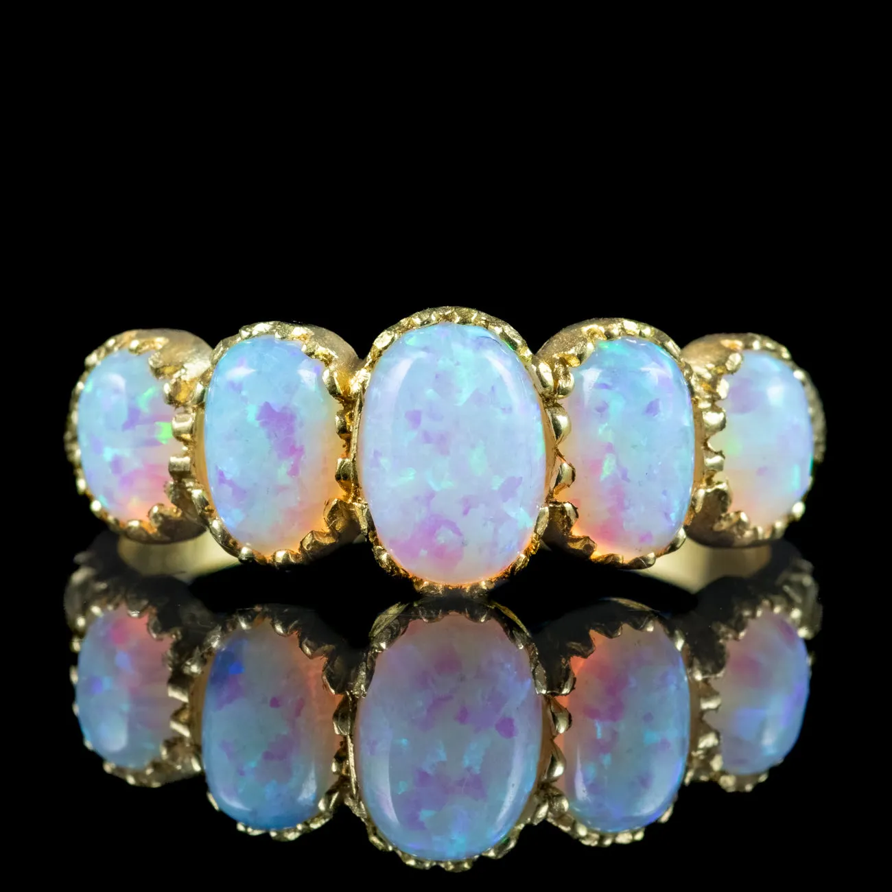 Victorian Style Opal Five Stone Ring 18ct Gold On Silver