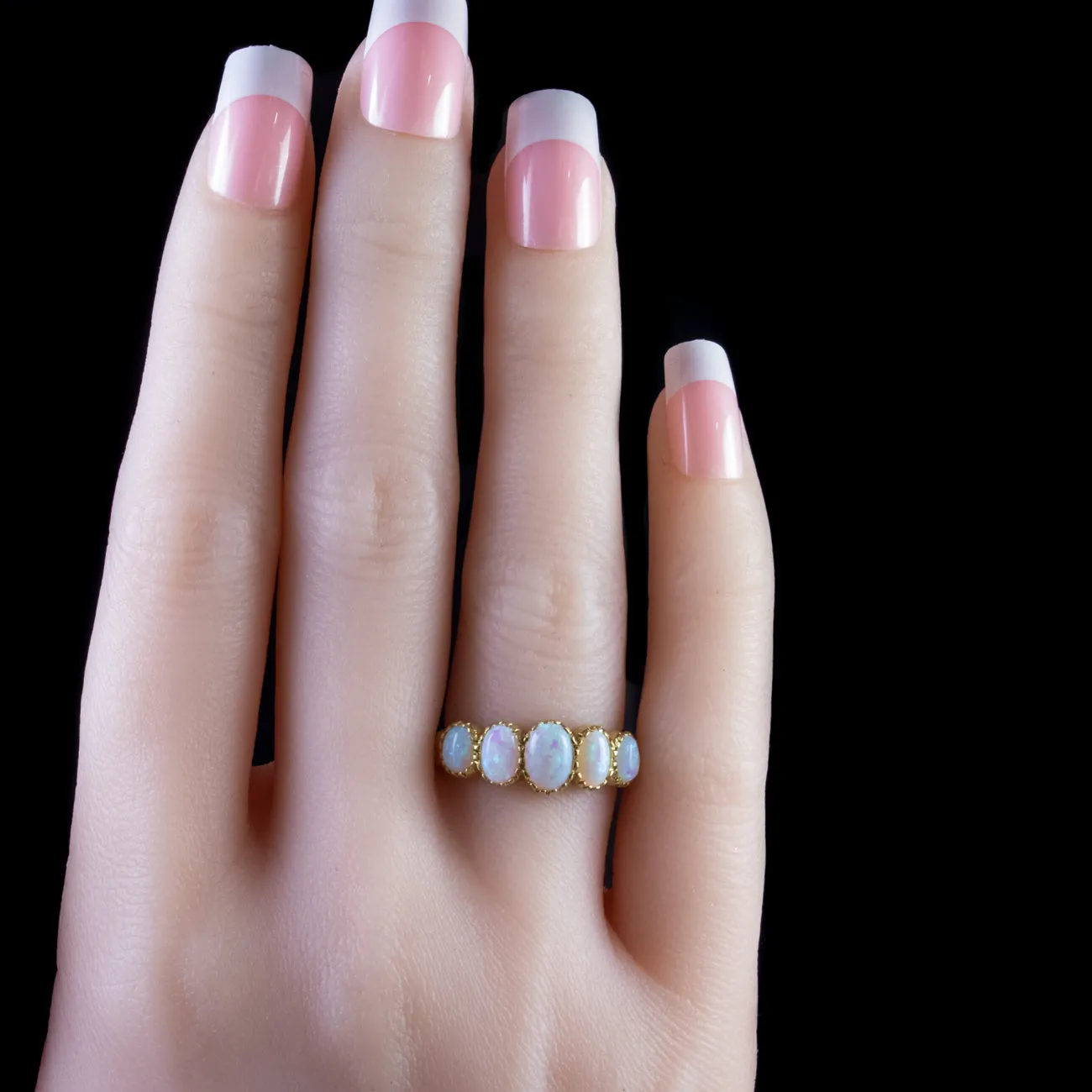 Victorian Style Opal Five Stone Ring 18ct Gold On Silver