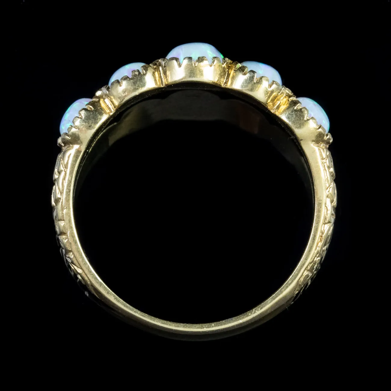 Victorian Style Opal Five Stone Ring 18ct Gold On Silver