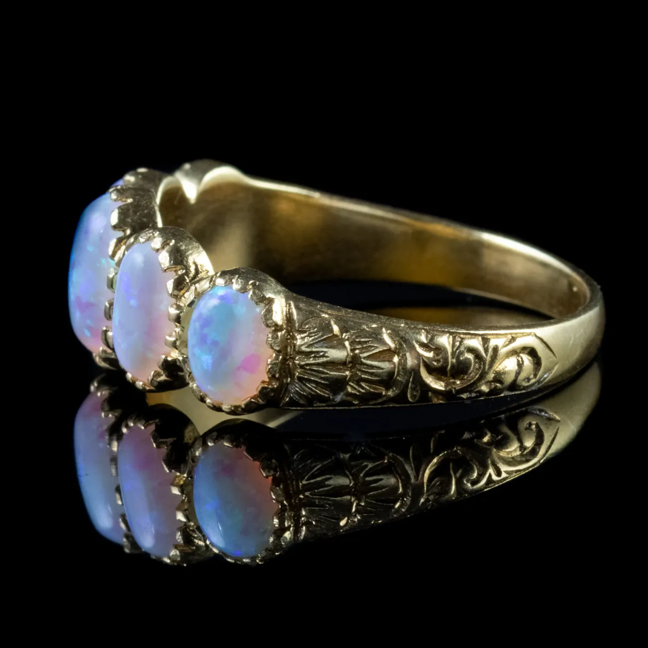 Victorian Style Opal Five Stone Ring 18ct Gold On Silver