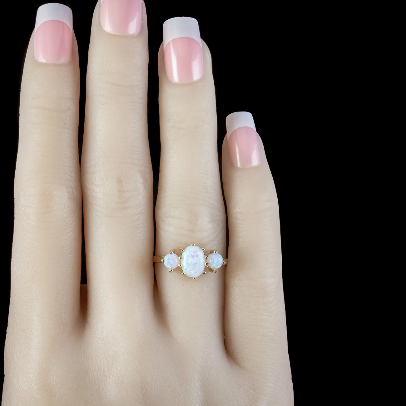 Victorian Style Opal Gold Trilogy Ring 9ct Gold