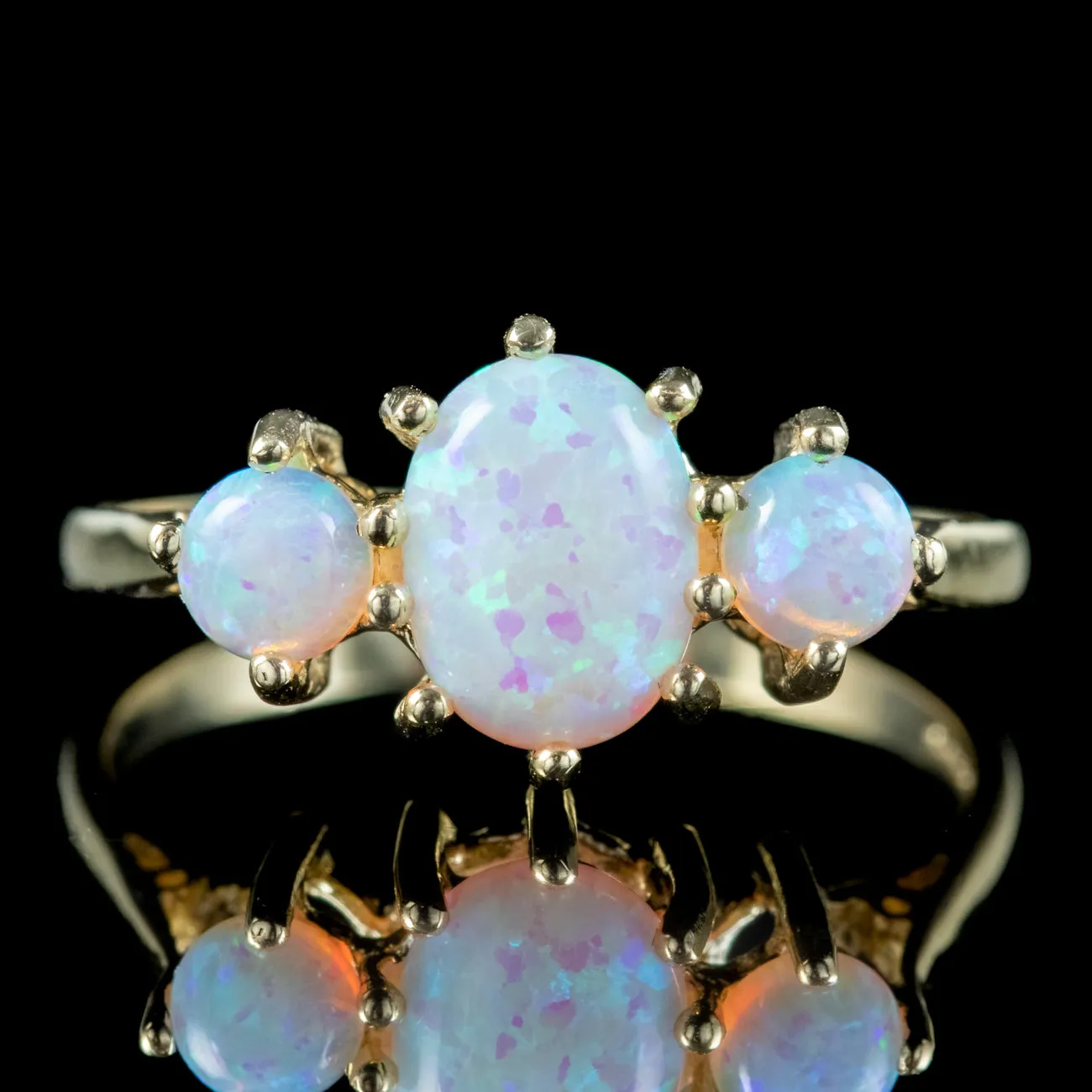 Victorian Style Opal Gold Trilogy Ring 9ct Gold