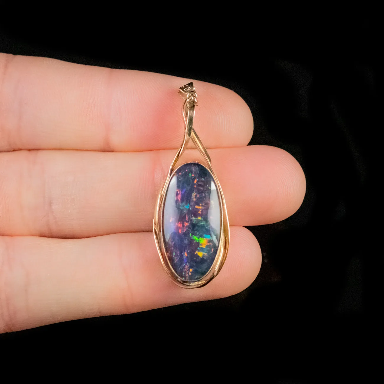 Vintage Black Opal Triplet 10Ct Gold Pendant
