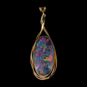 Vintage Black Opal Triplet 10Ct Gold Pendant