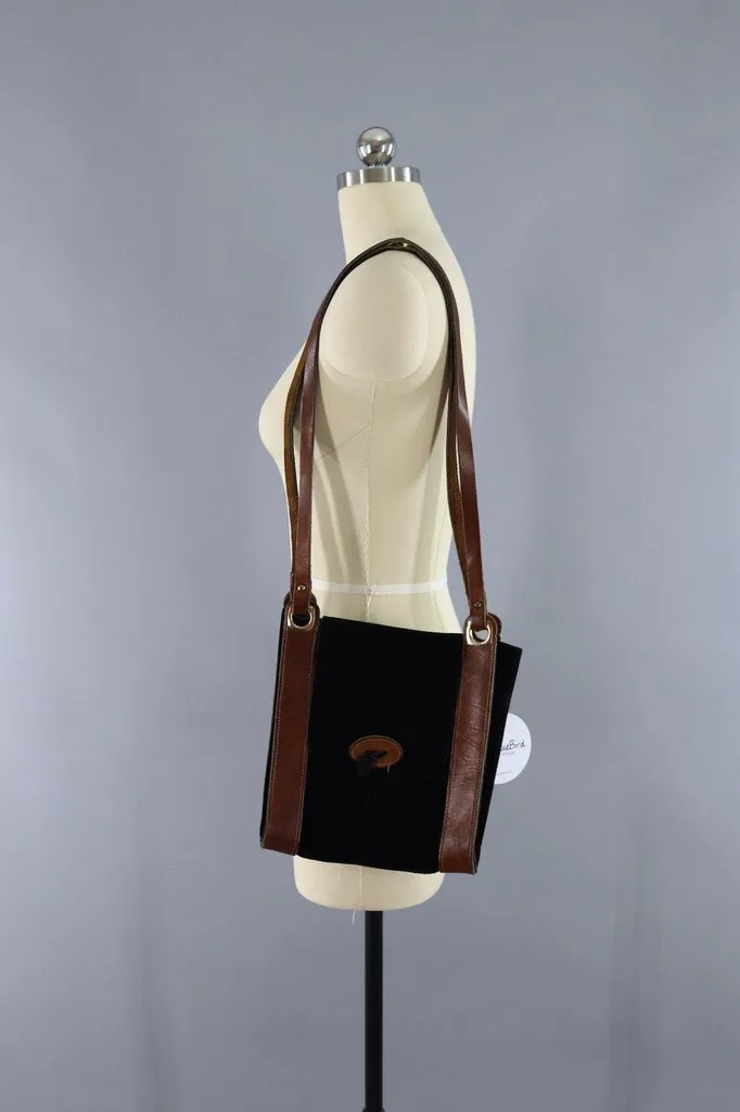 Vintage Black Suede Leather Shoulder Bag