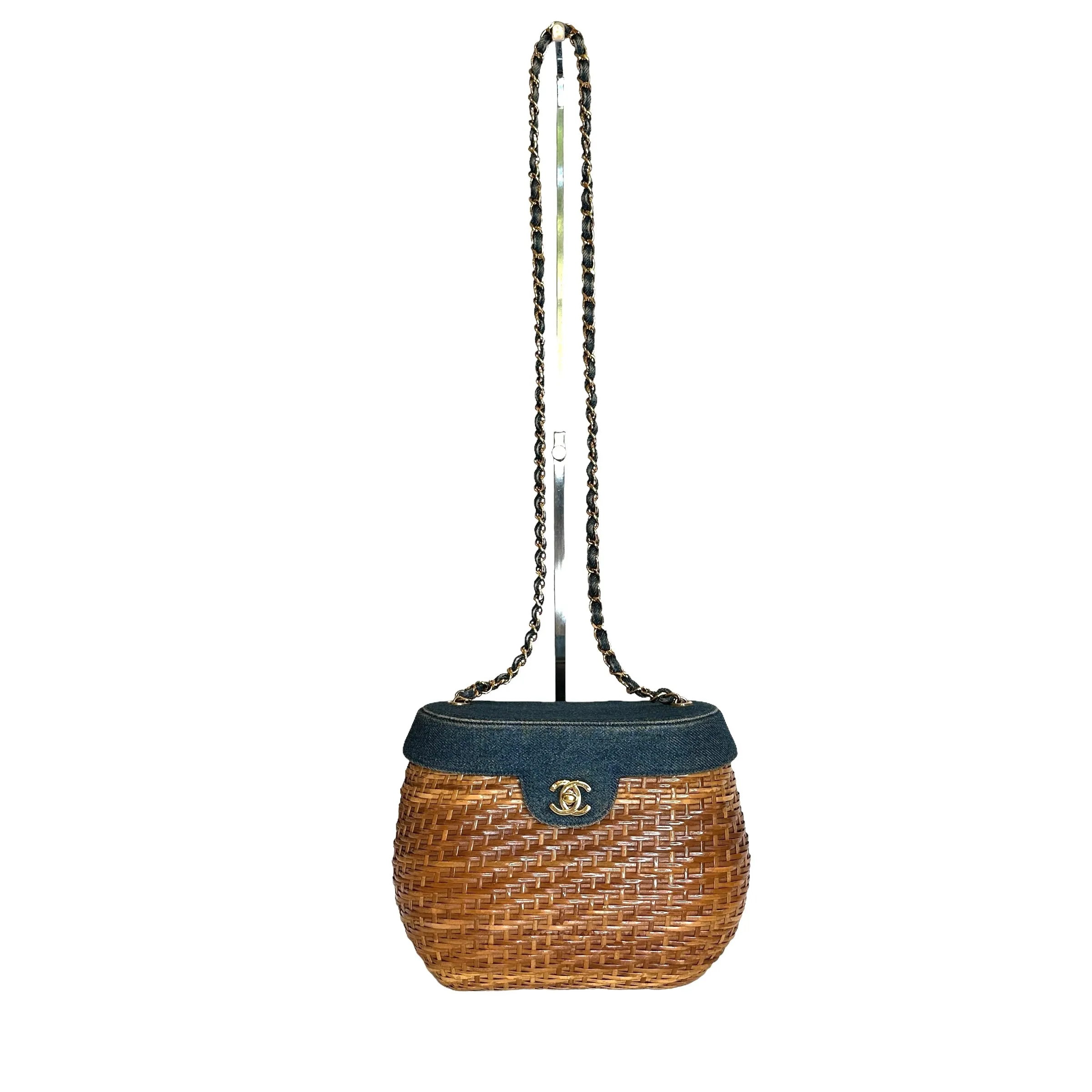 Vintage Denim & Wicker Basket