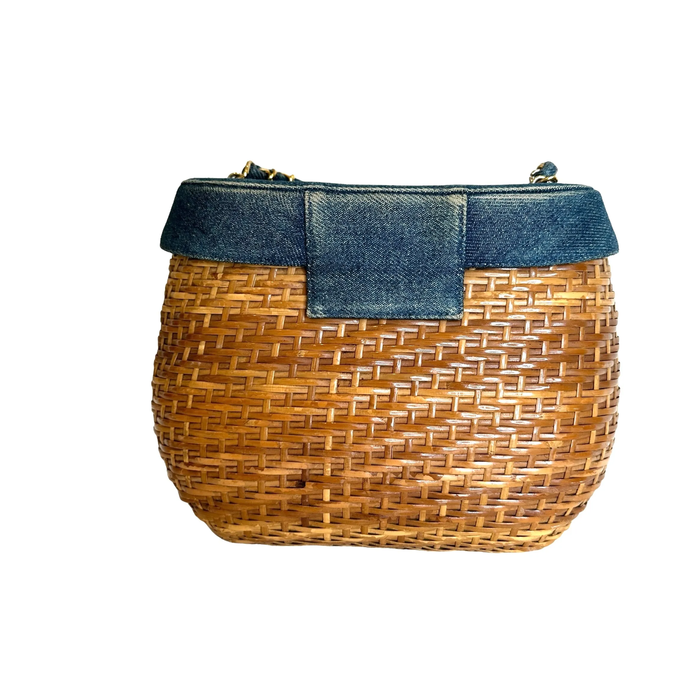 Vintage Denim & Wicker Basket