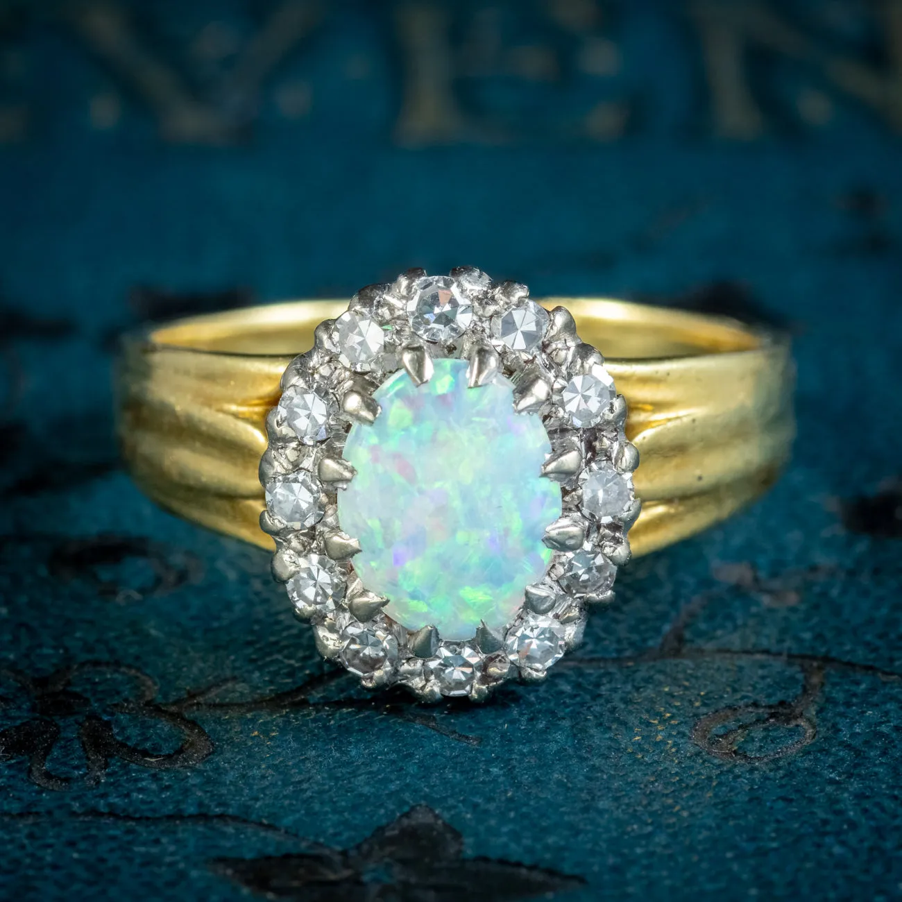 Vintage Opal Diamond Cluster Ring 1.50ct Opal Dated 1970