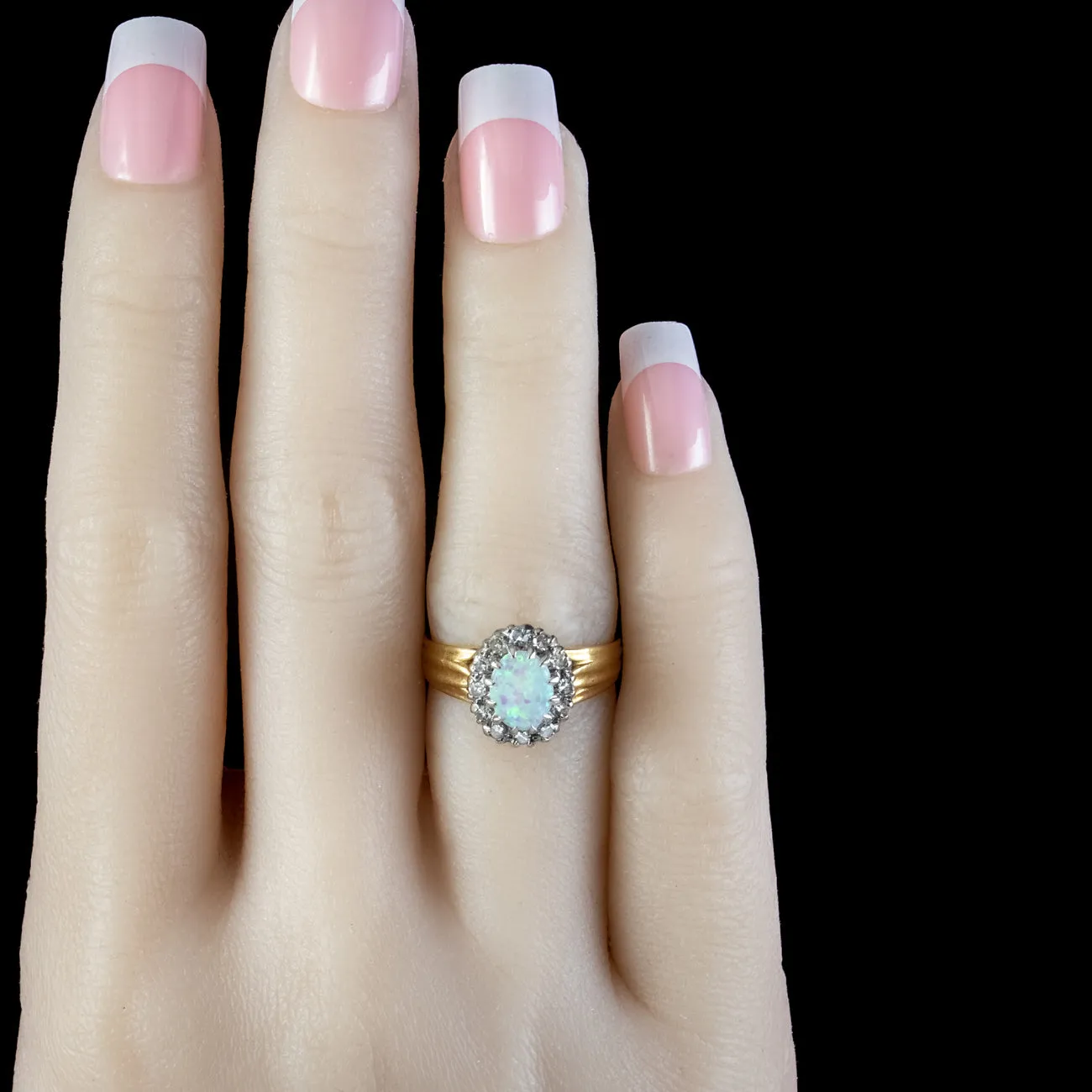 Vintage Opal Diamond Cluster Ring 1.50ct Opal Dated 1970