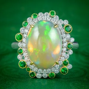 Vintage Opal Green Garnet Diamond Cocktail Ring 4.5ct Opal