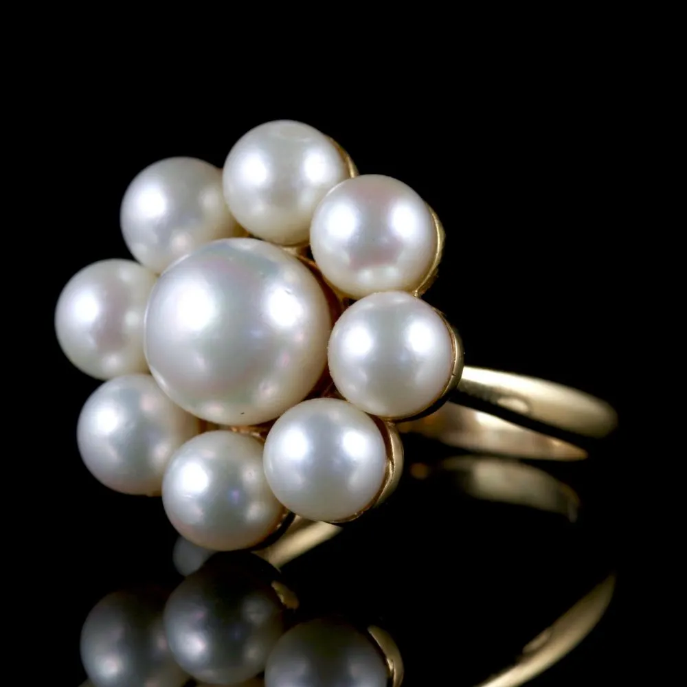 Vintage Pearl Cluster Ring 9Ct Gold Ring