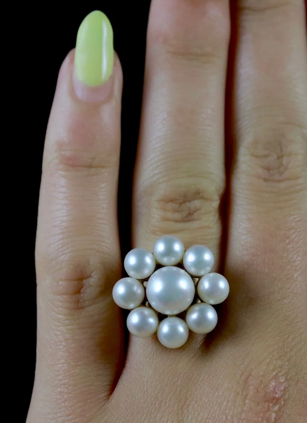 Vintage Pearl Cluster Ring 9Ct Gold Ring
