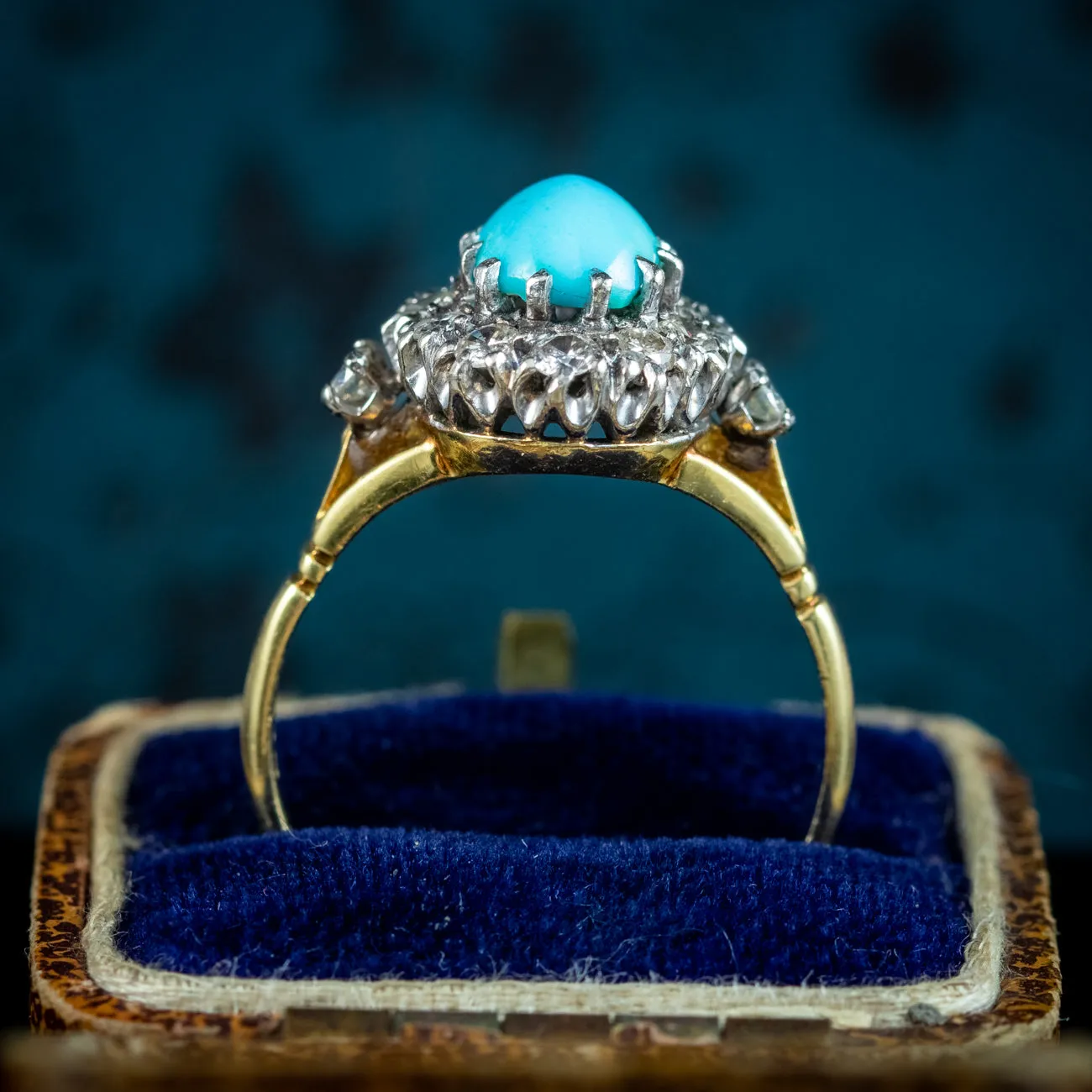 Vintage Turquoise Diamond Cluster Ring Dated 1968