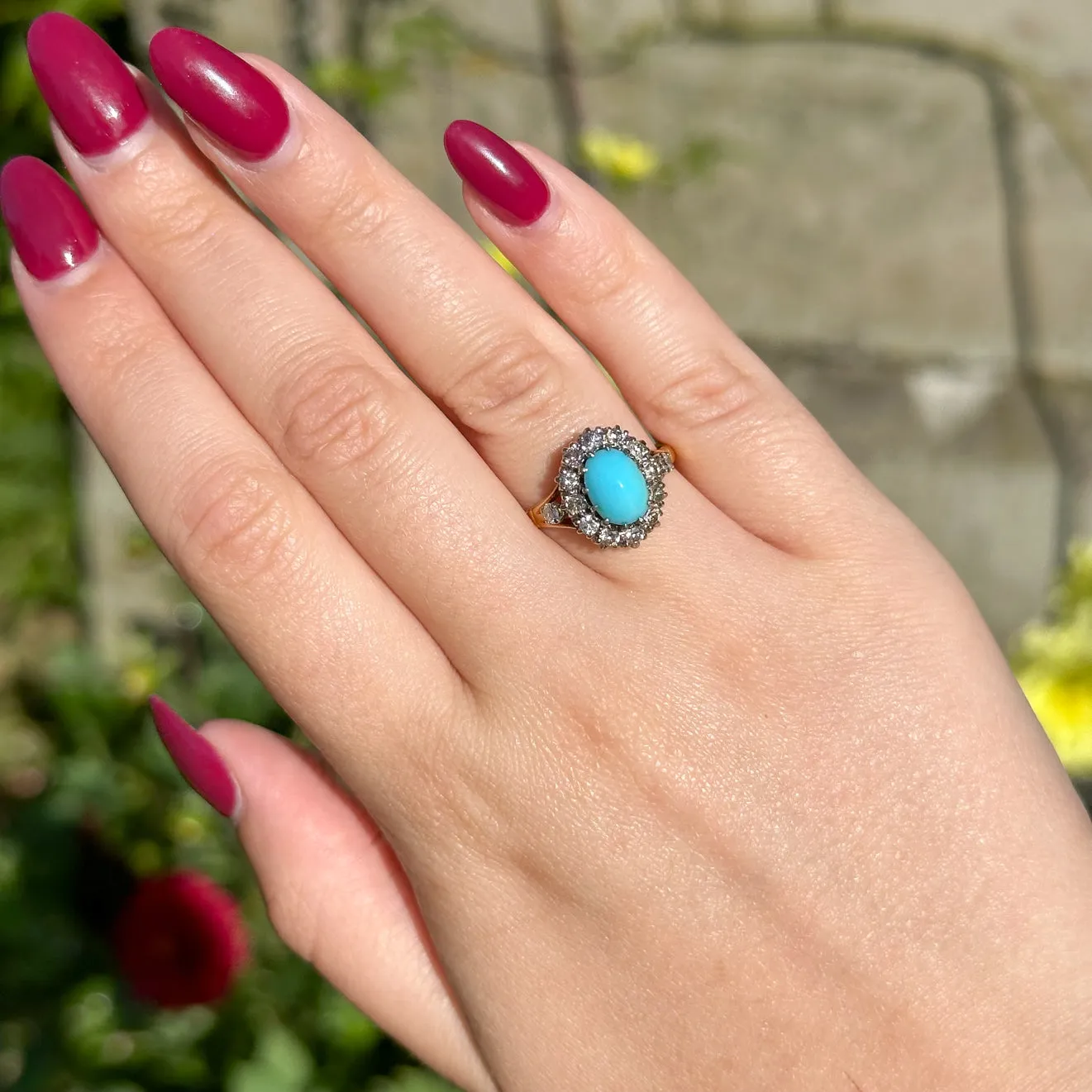 Vintage Turquoise Diamond Cluster Ring Dated 1968