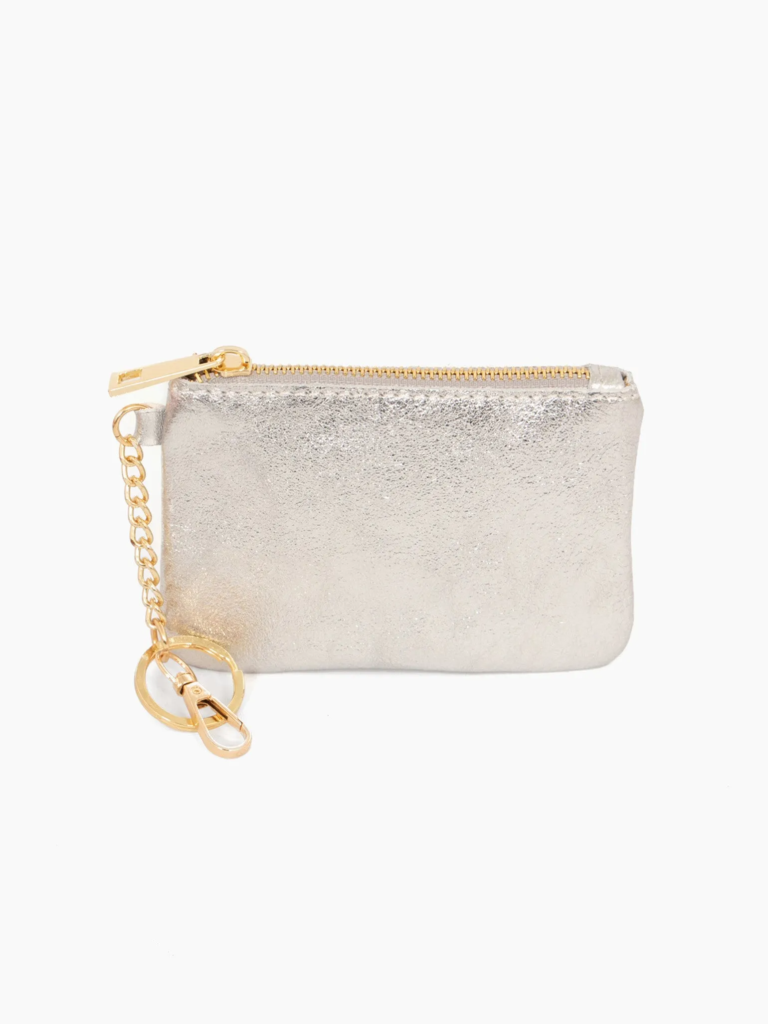 Vittoria Italian Leather Small Clip On Purse - Silver, Metallic