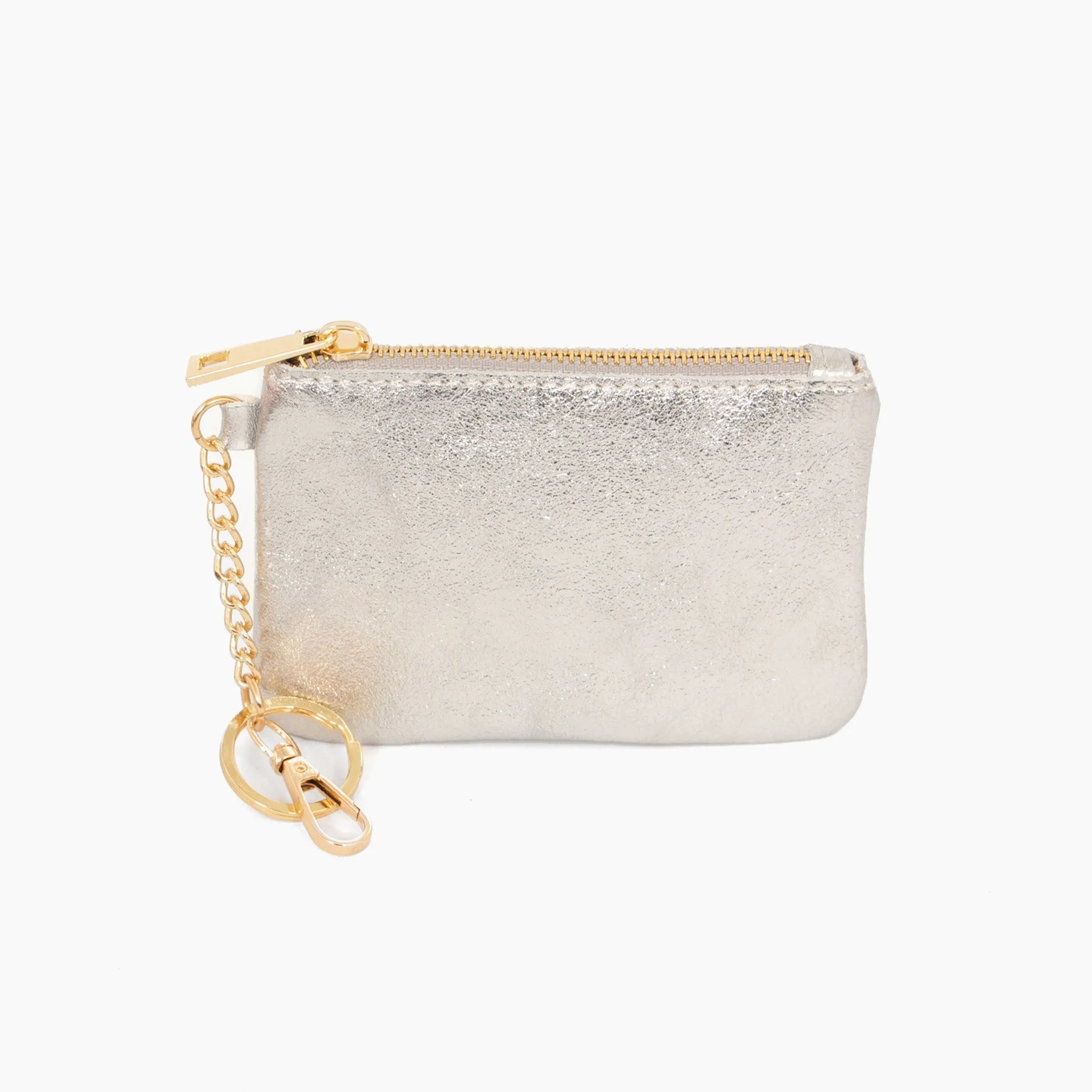 Vittoria Italian Leather Small Clip On Purse - Silver, Metallic