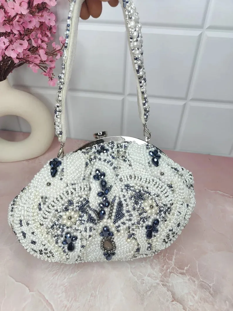 White Designer Pearls Clutch Bag