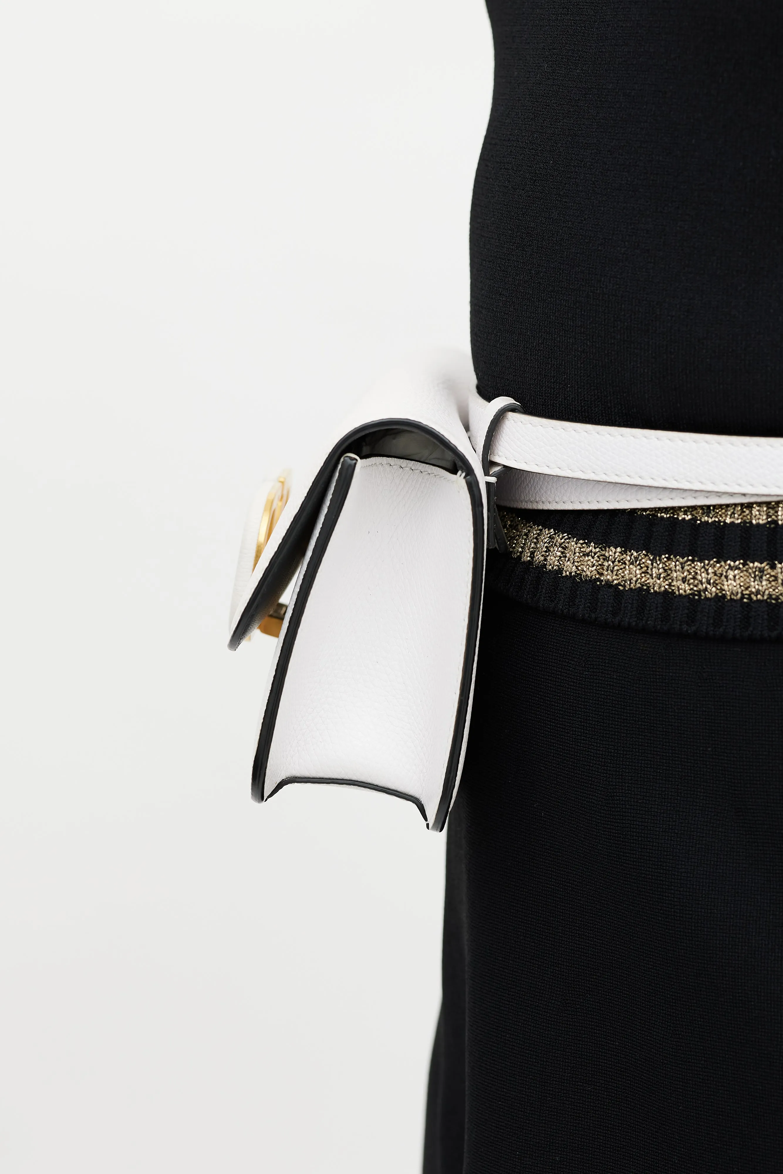 White Leather Vsling Belt Bag