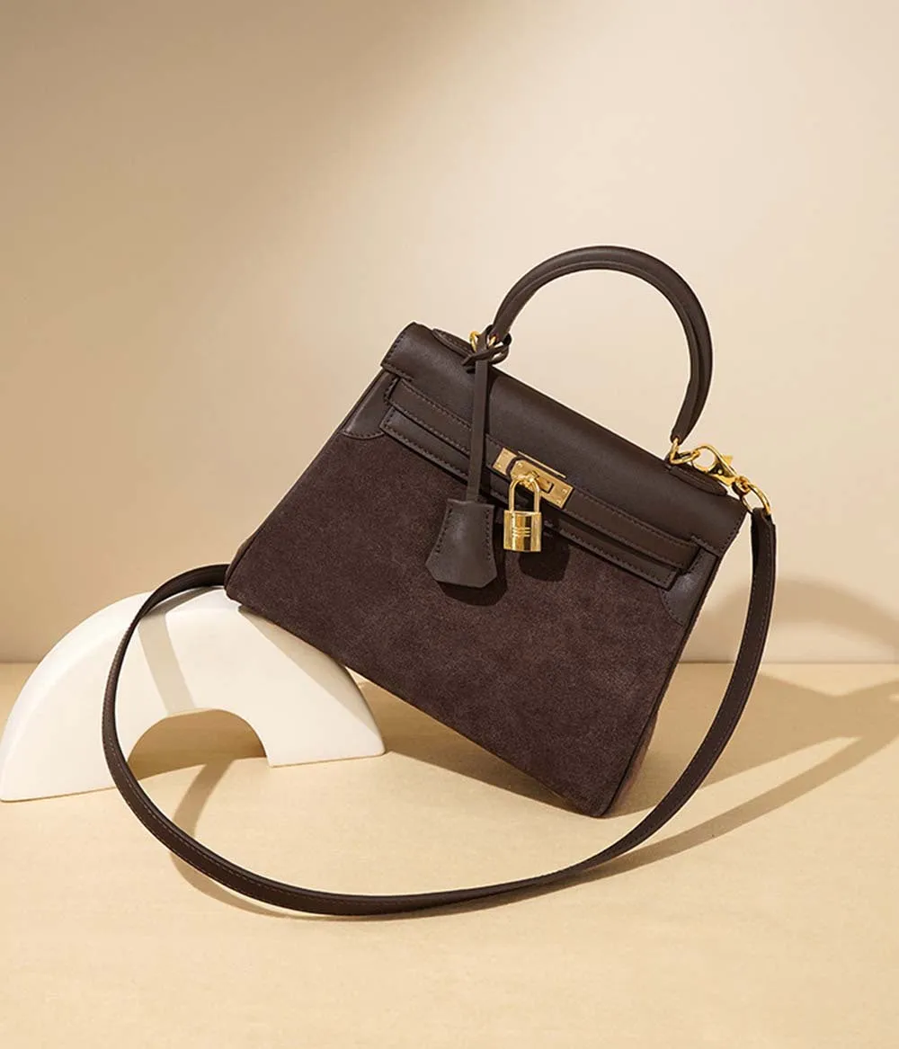 Womens Fashion Leather Padlock Satchel Tote Bag
