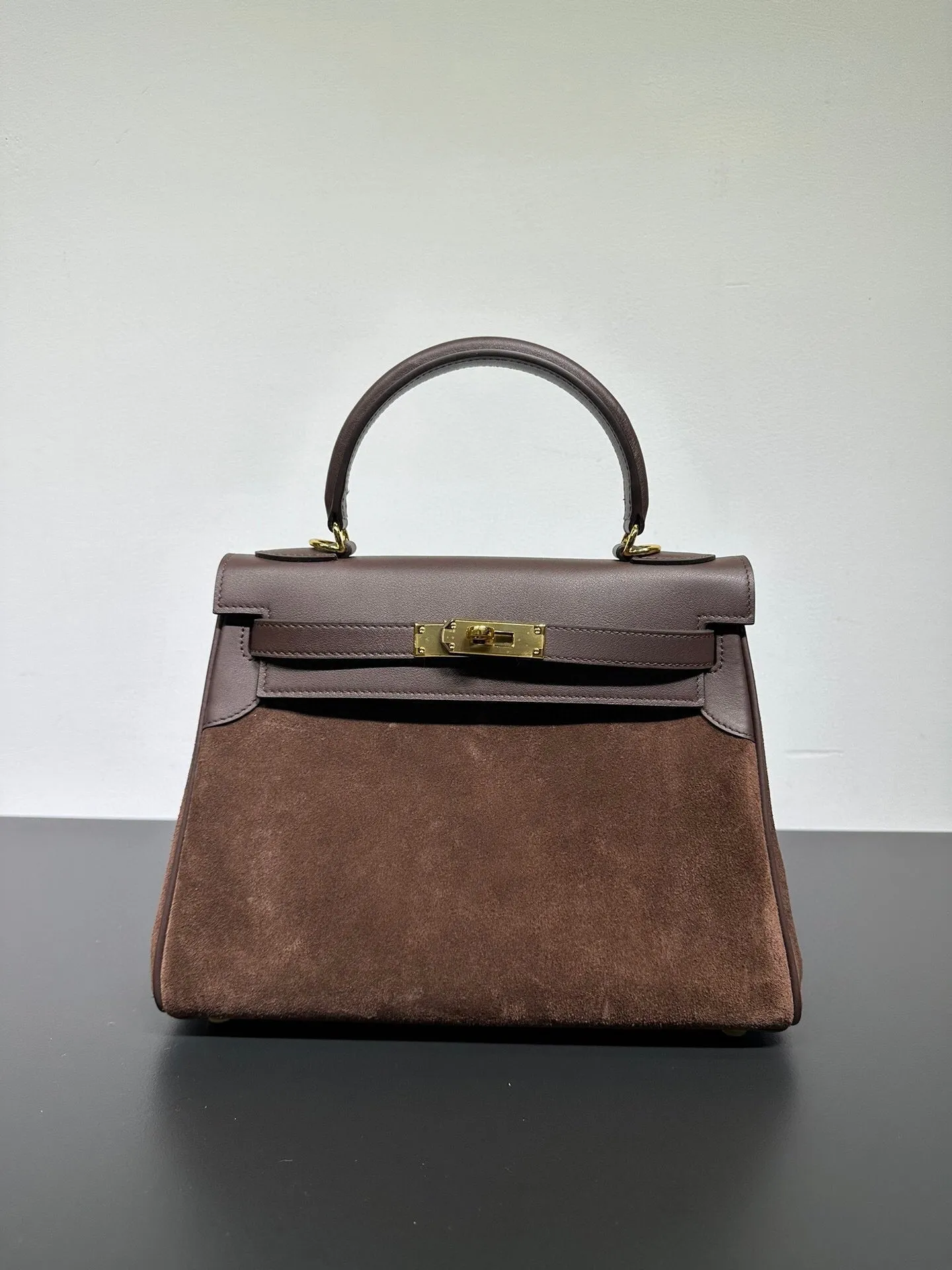 Womens Suede Leather Padlock Tote Bag Brown