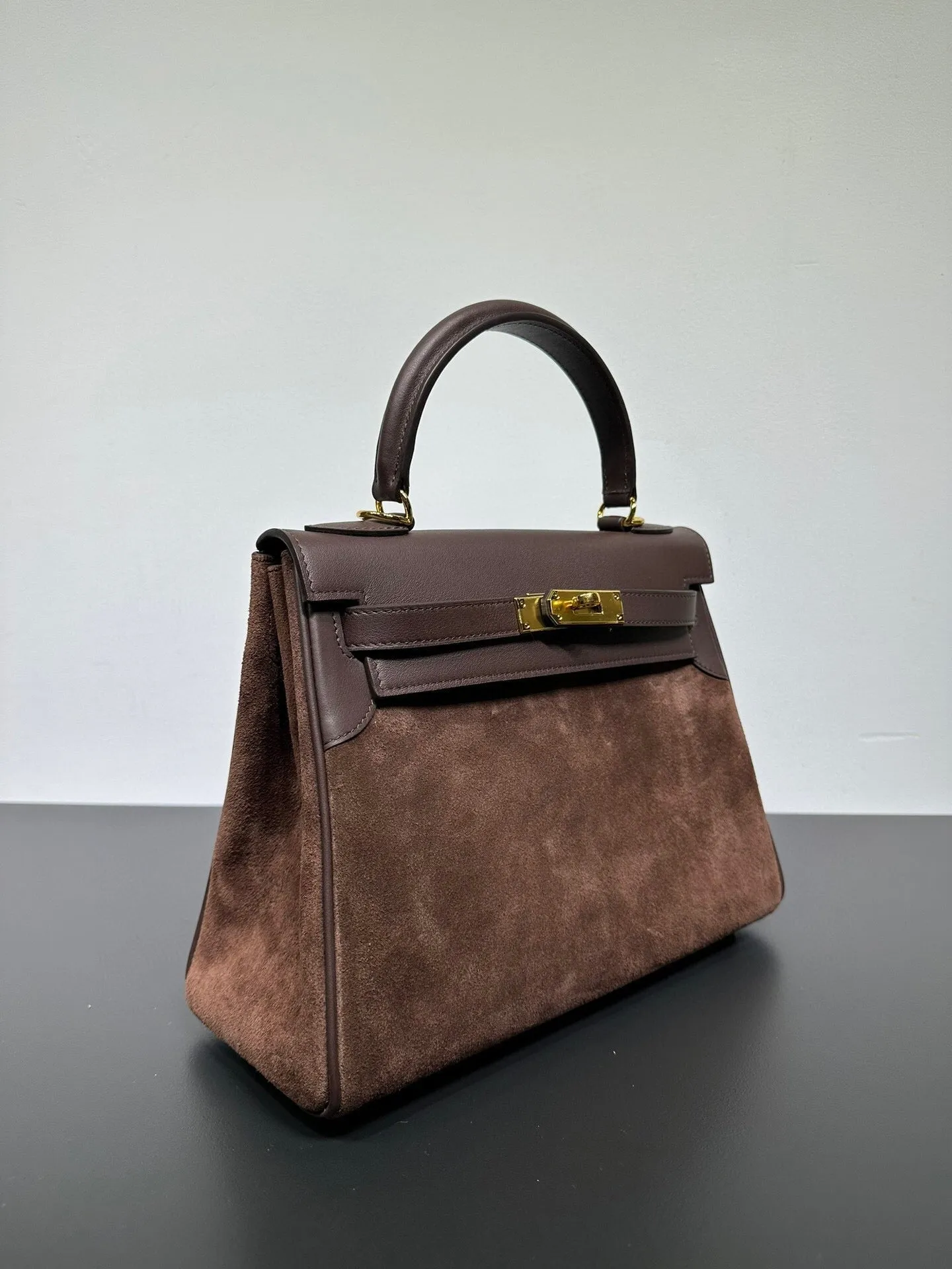 Womens Suede Leather Padlock Tote Bag Brown