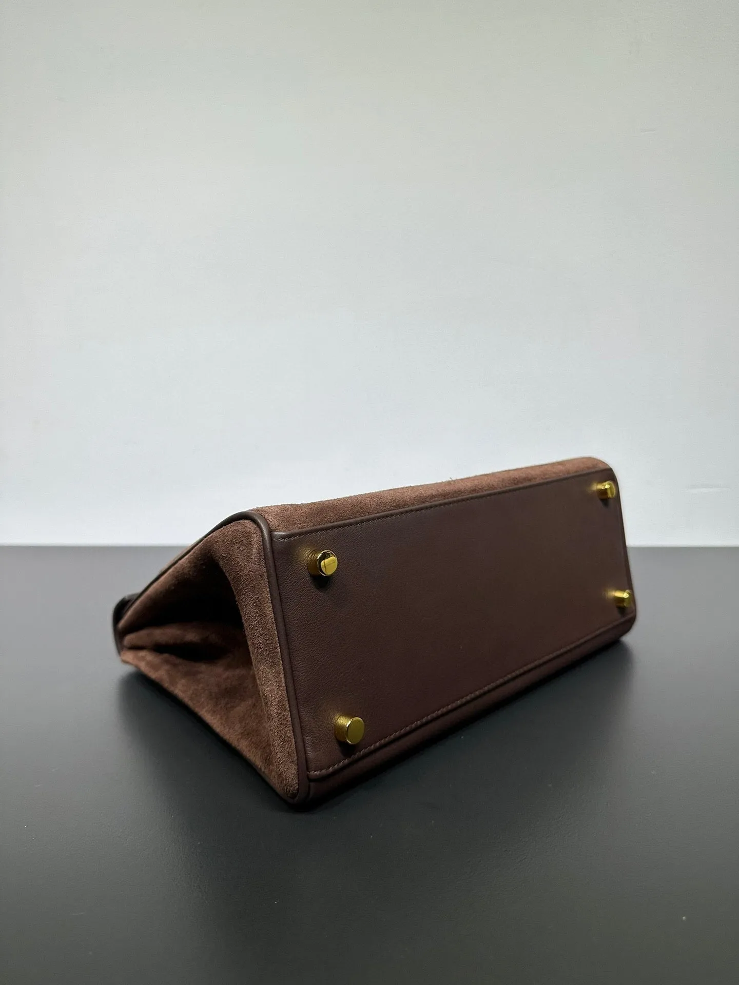 Womens Suede Leather Padlock Tote Bag Brown