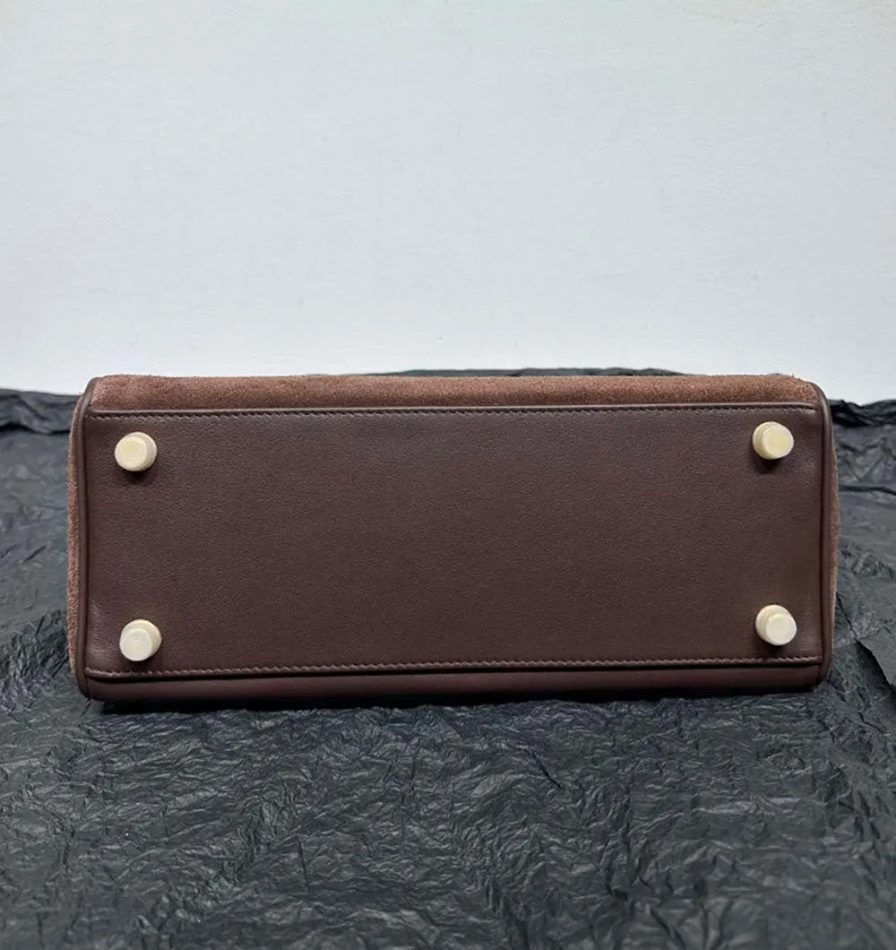 Womens Suede Leather Padlock Tote Bag Brown