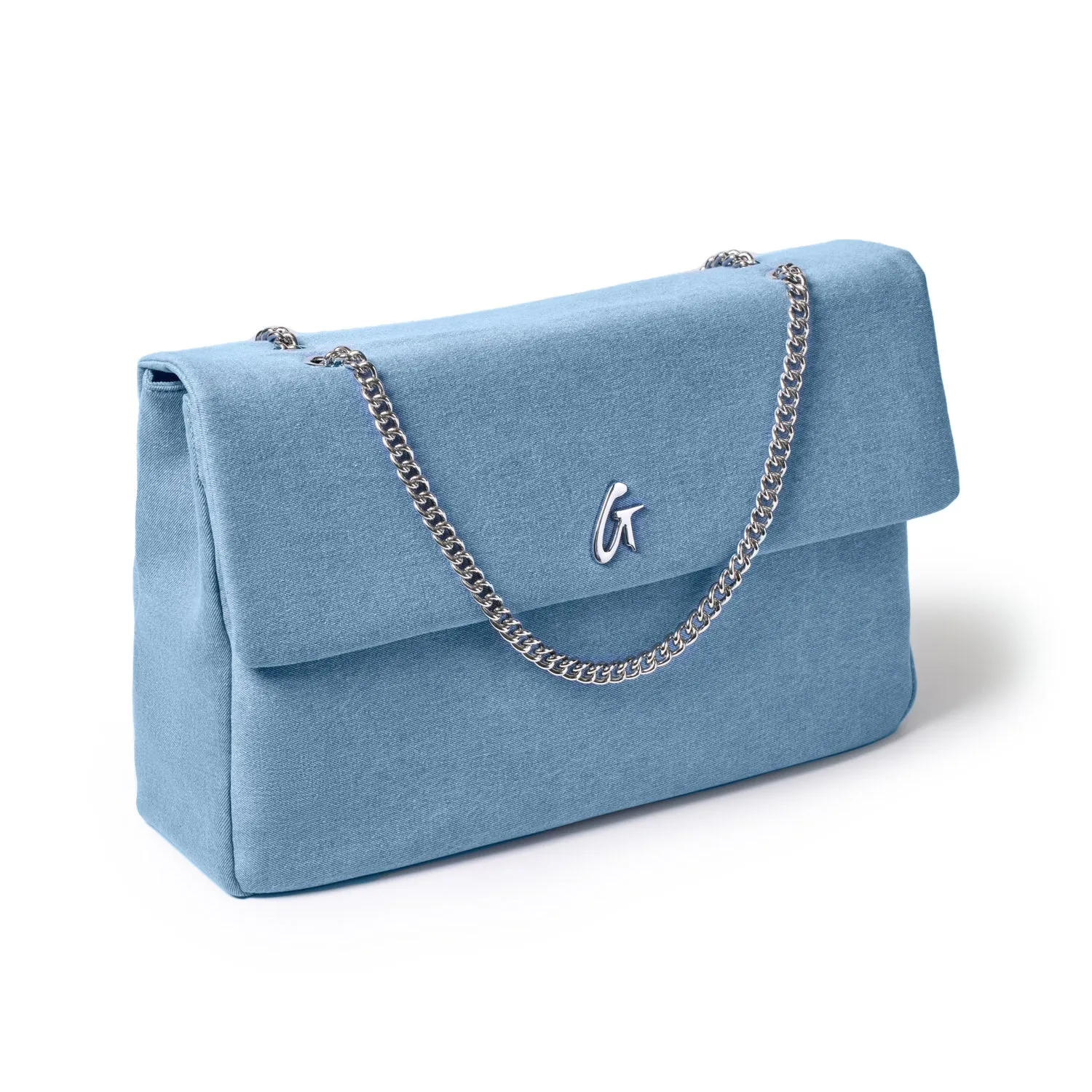 XL DENIM SILVER FLAP BAG