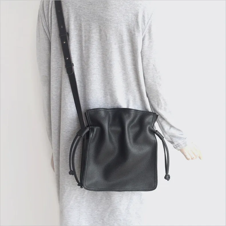 YAAGLE Female Real Leather Drawstring Bucket Shoulder Bag YGG21868