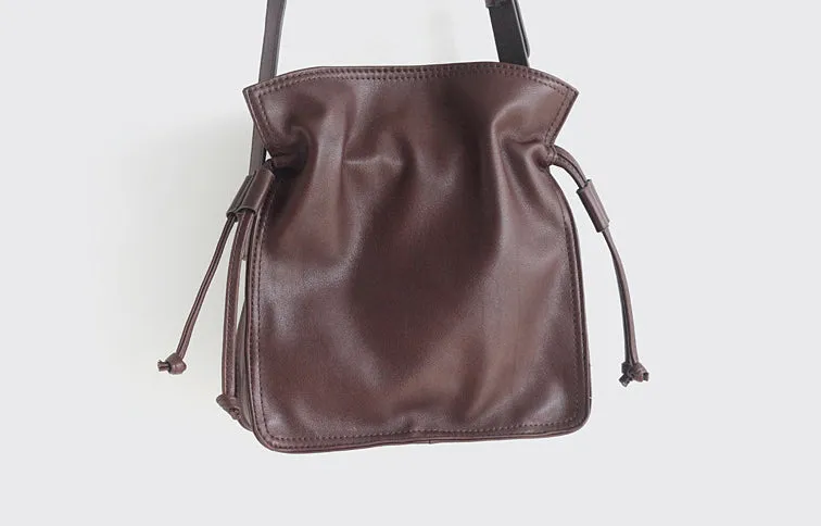 YAAGLE Female Real Leather Drawstring Bucket Shoulder Bag YGG21868