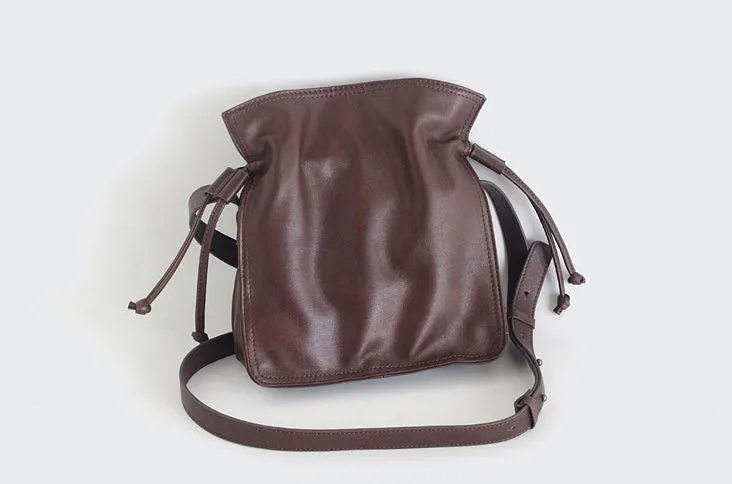 YAAGLE Female Real Leather Drawstring Bucket Shoulder Bag YGG21868
