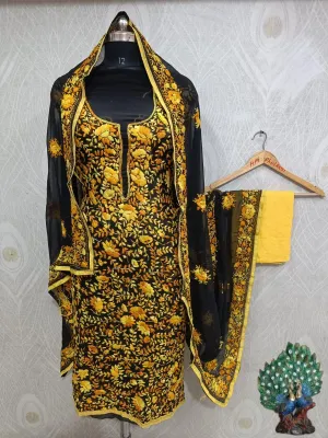 Yellow & Black Special Georgette Phulkari Suit with Beautiful Embroidery Shopping Online