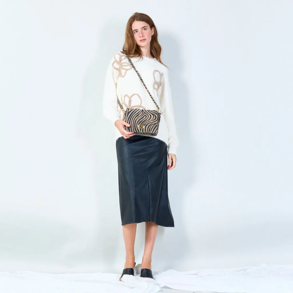 Zebra print crossbody bag with twist lock wholesale
