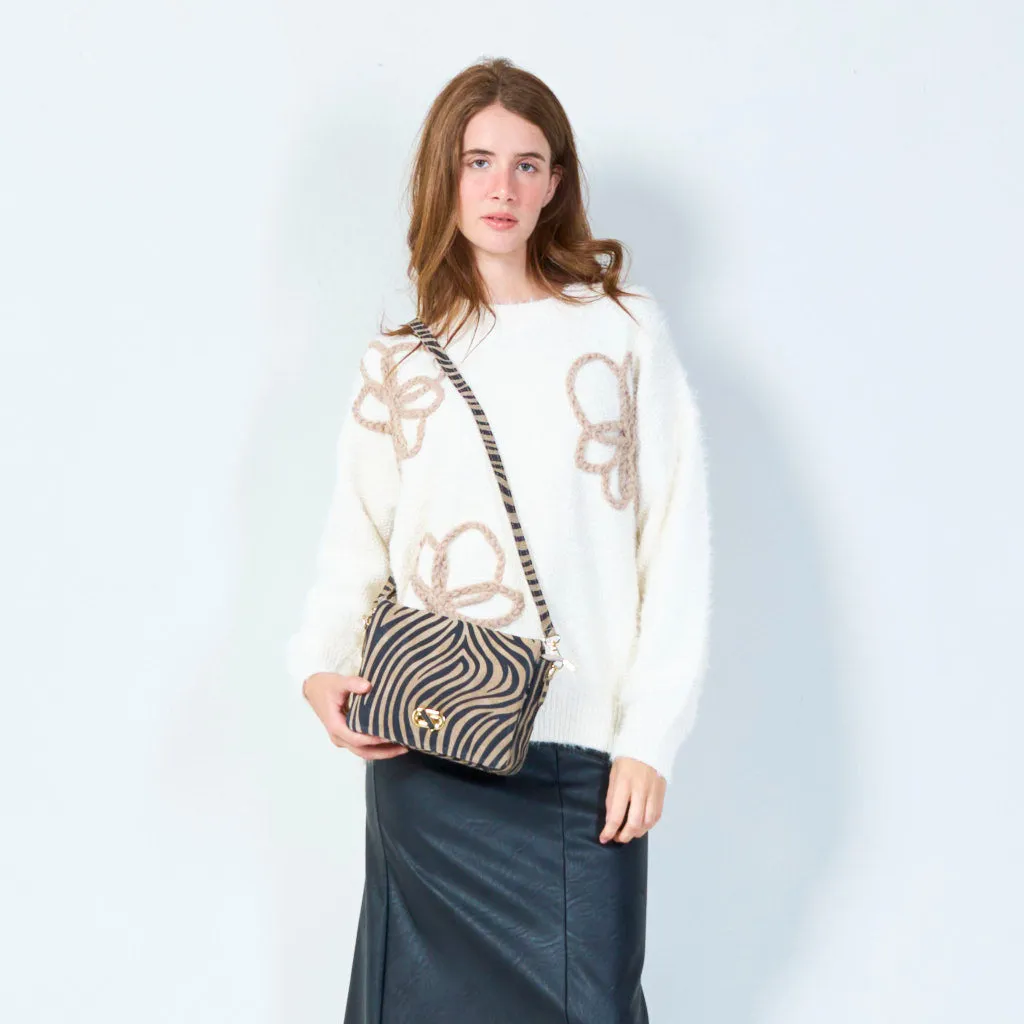 Zebra print crossbody bag with twist lock wholesale
